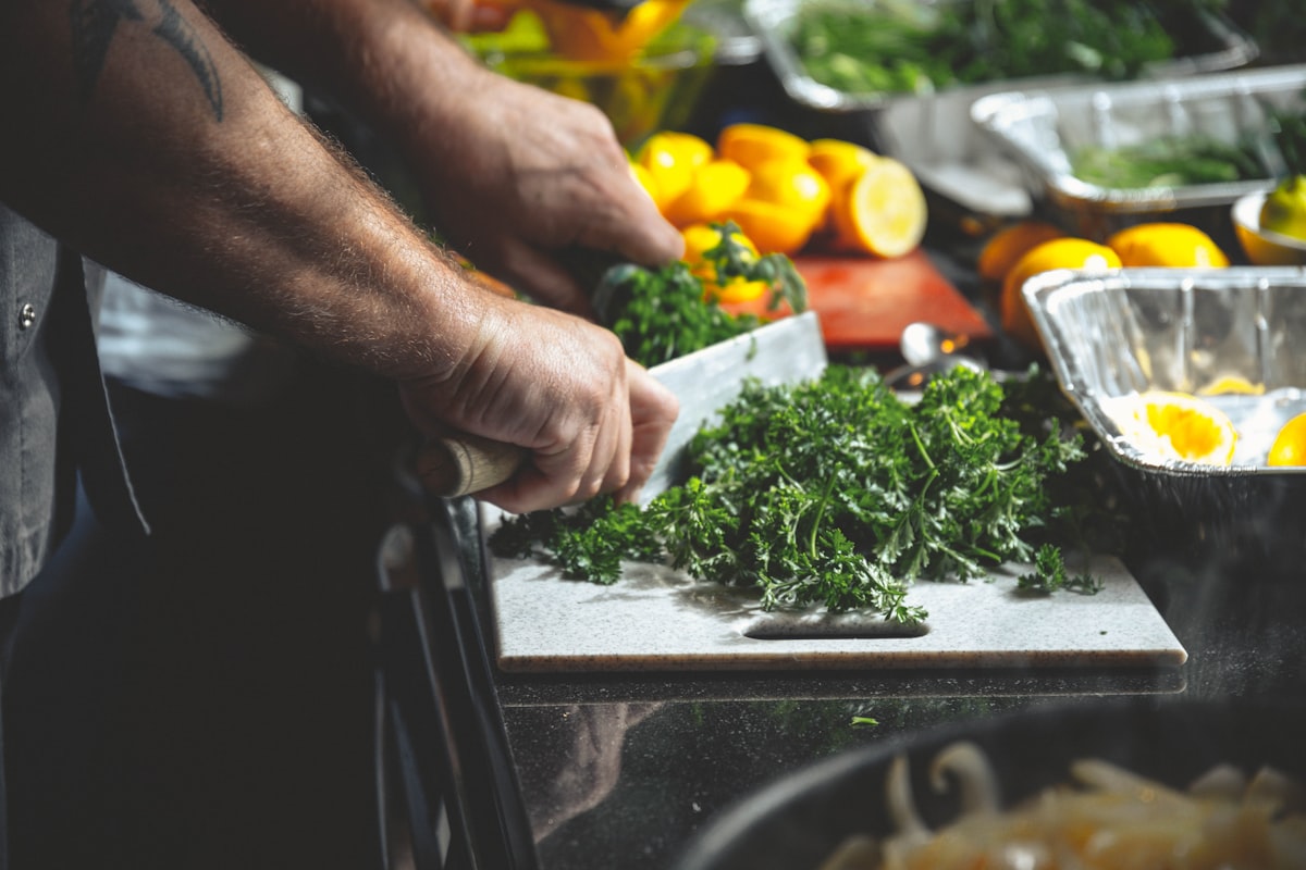 Knife skills demonstration with fresh vegetables